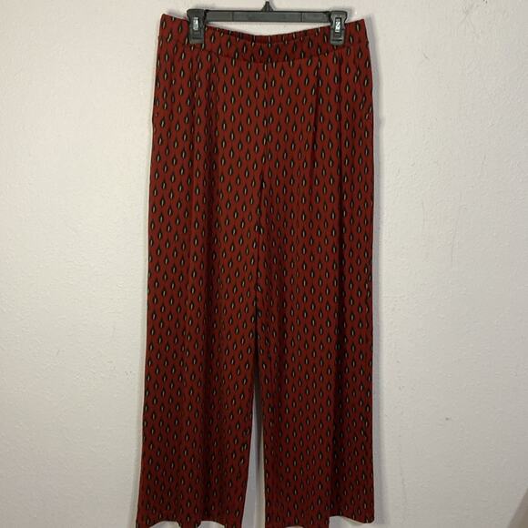 Garnet Hill Women Maroon/Black Tencel Wide-Leg Comfortable Trouser Size Large - Picture 3 of 9